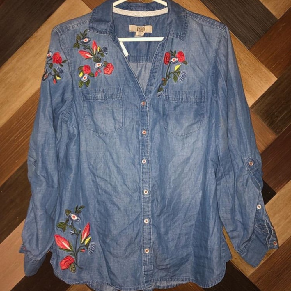 Embroidered jean shirt